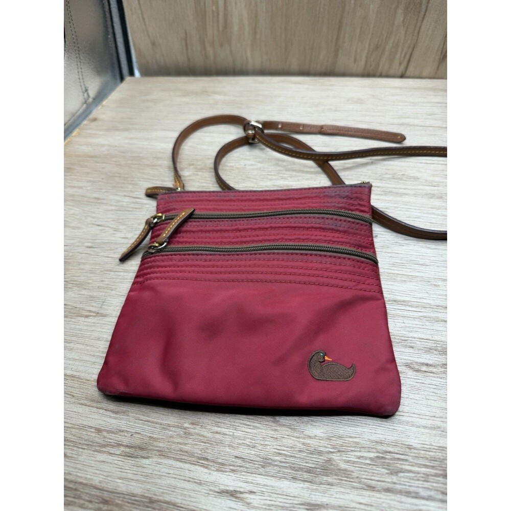 Dooney & Bourke Triple Zip Nylon Crossbody  Purse Leather Trim Pink Bag ~8"x7"